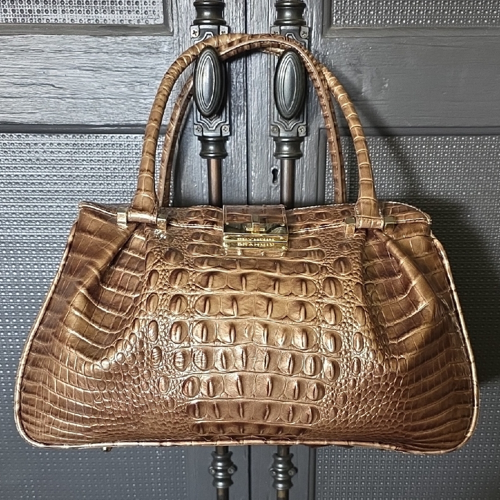 Brahmin Tan Crocodile-Embossed Satchel